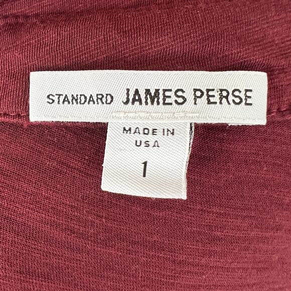 JAMES PERSE Burgundy 1 Panel Top Cotton Button-Up Collar 3/4 Sleeve Flap Pockets - Picture 7 of 9